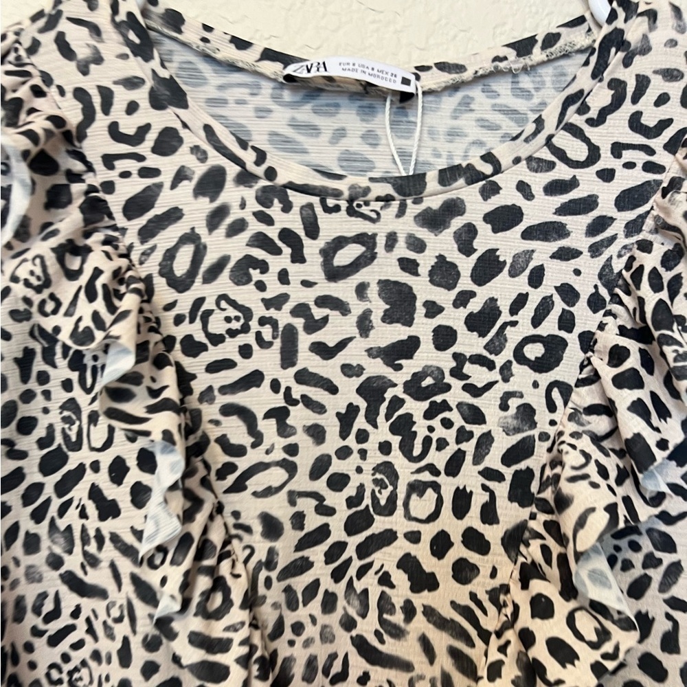 Small Zara Faded Leopard Ruffle Midi Dress - Picture 8 of 13